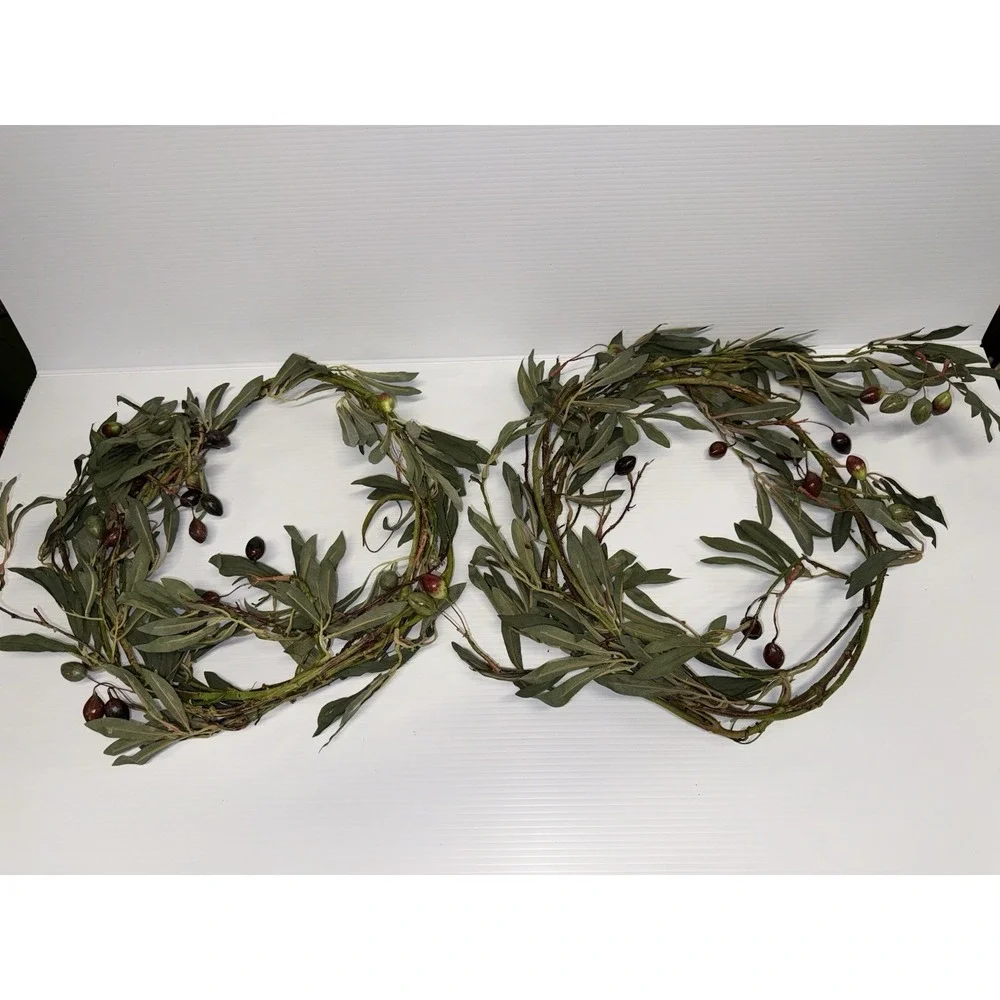 Lot of 2 6ft + Olive Branch Garlands Artificial Olive Tree Farmhouse Decor Wine